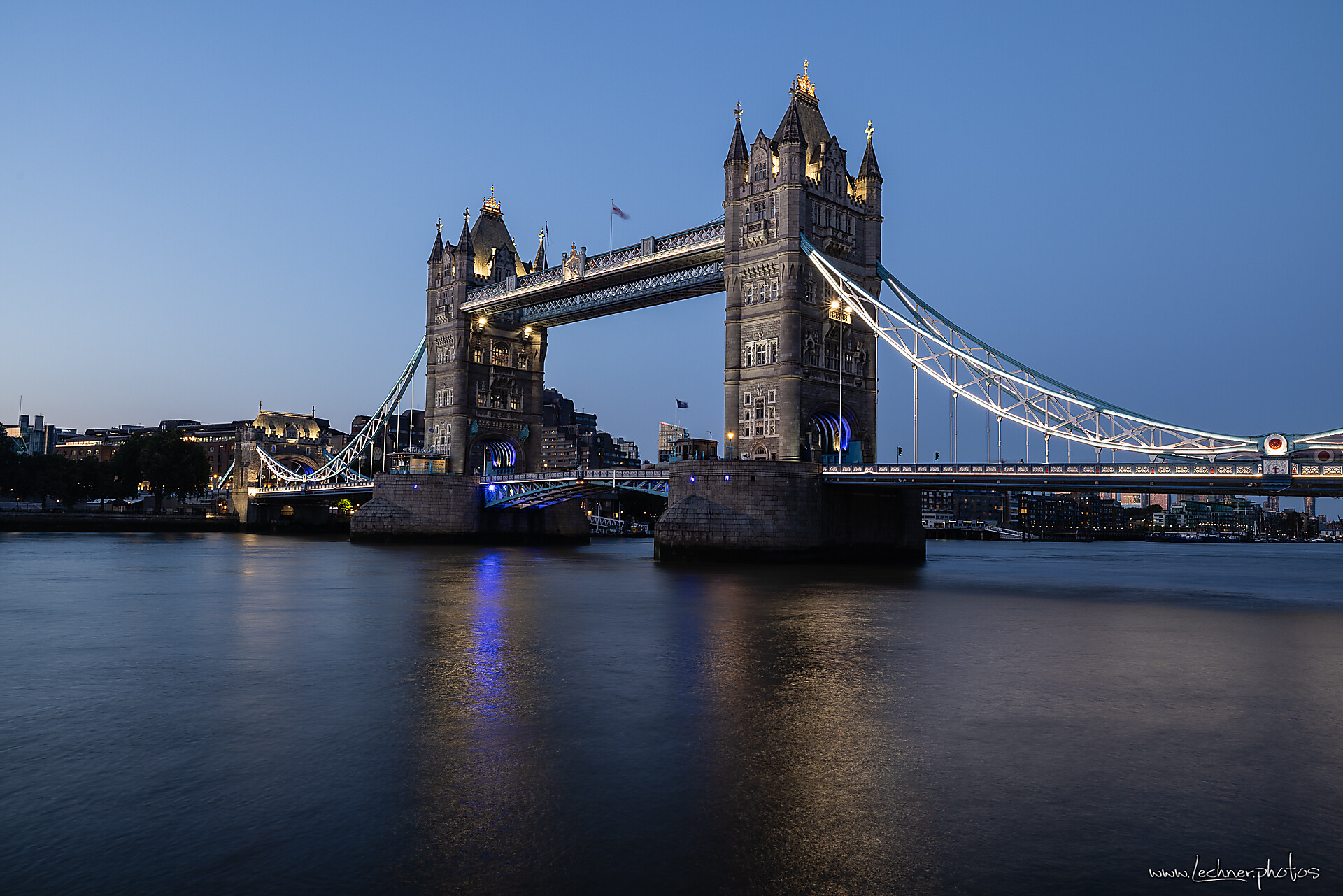 Tower Bridge in London at dusk