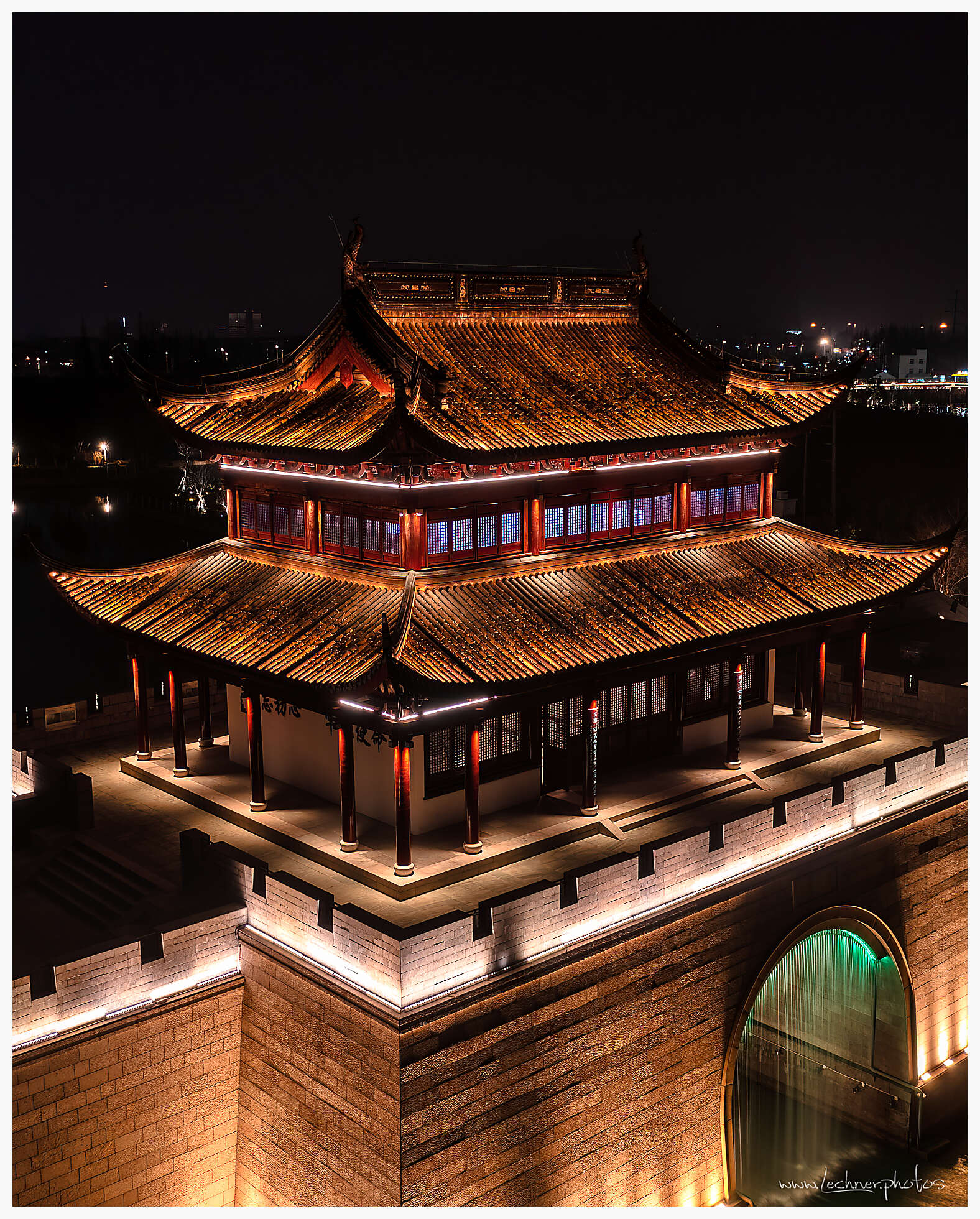 Caotong Water City Gate at night
