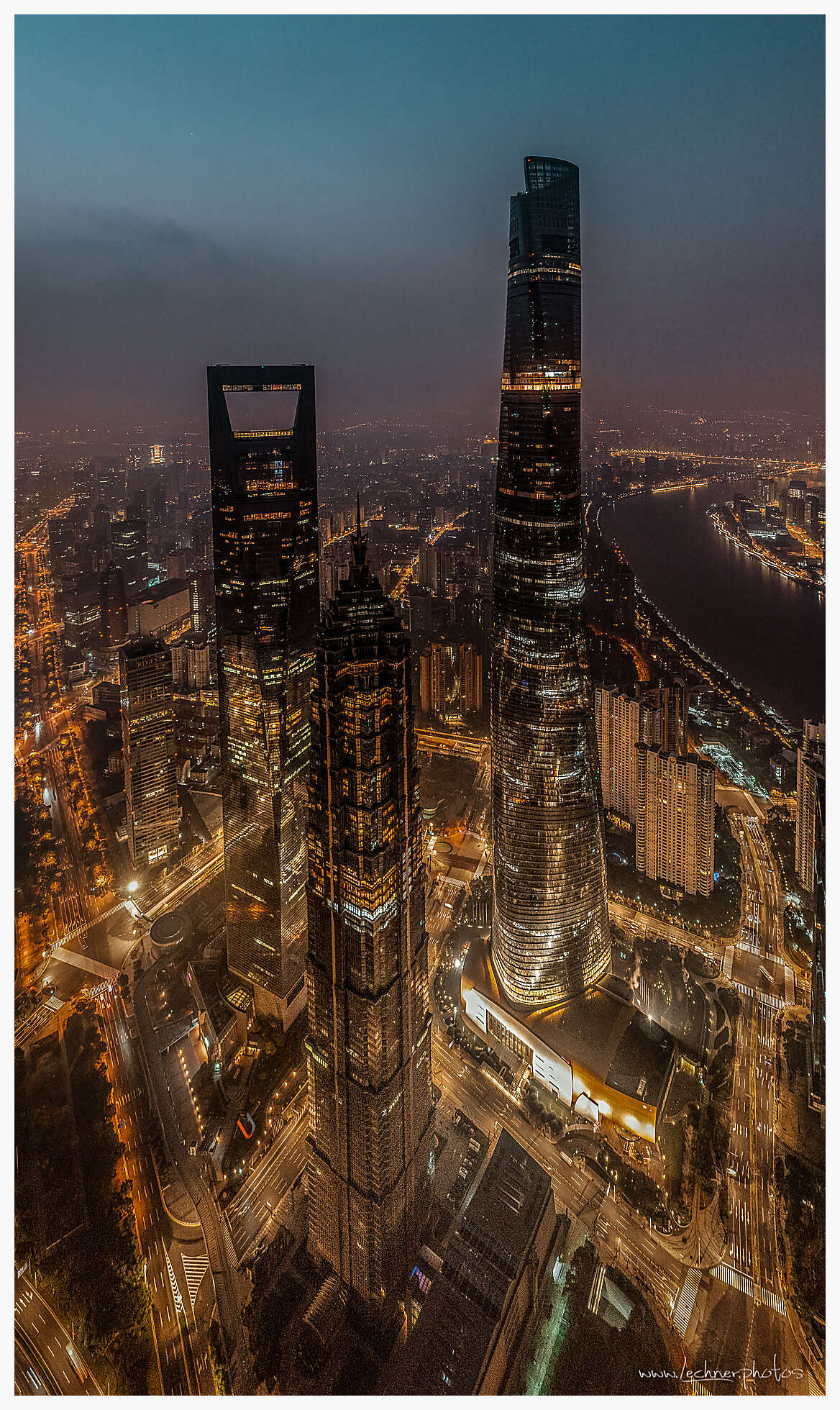 Three Towers at night