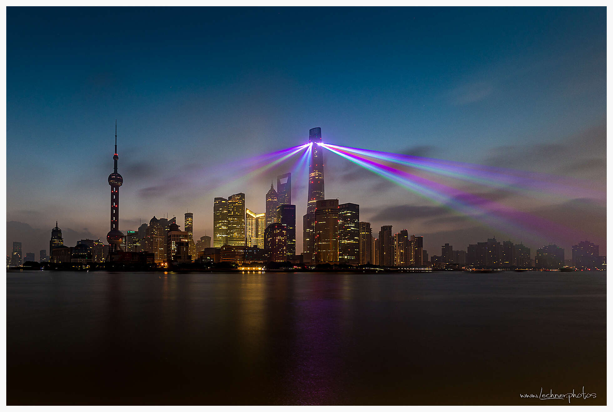 Shanghai Tower Laser Show at Dawn