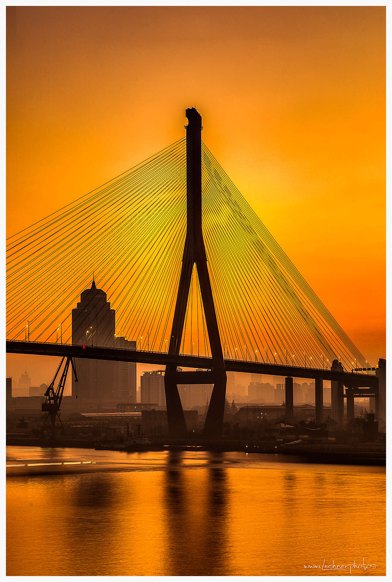 Yangpu Bridge golden sunrise