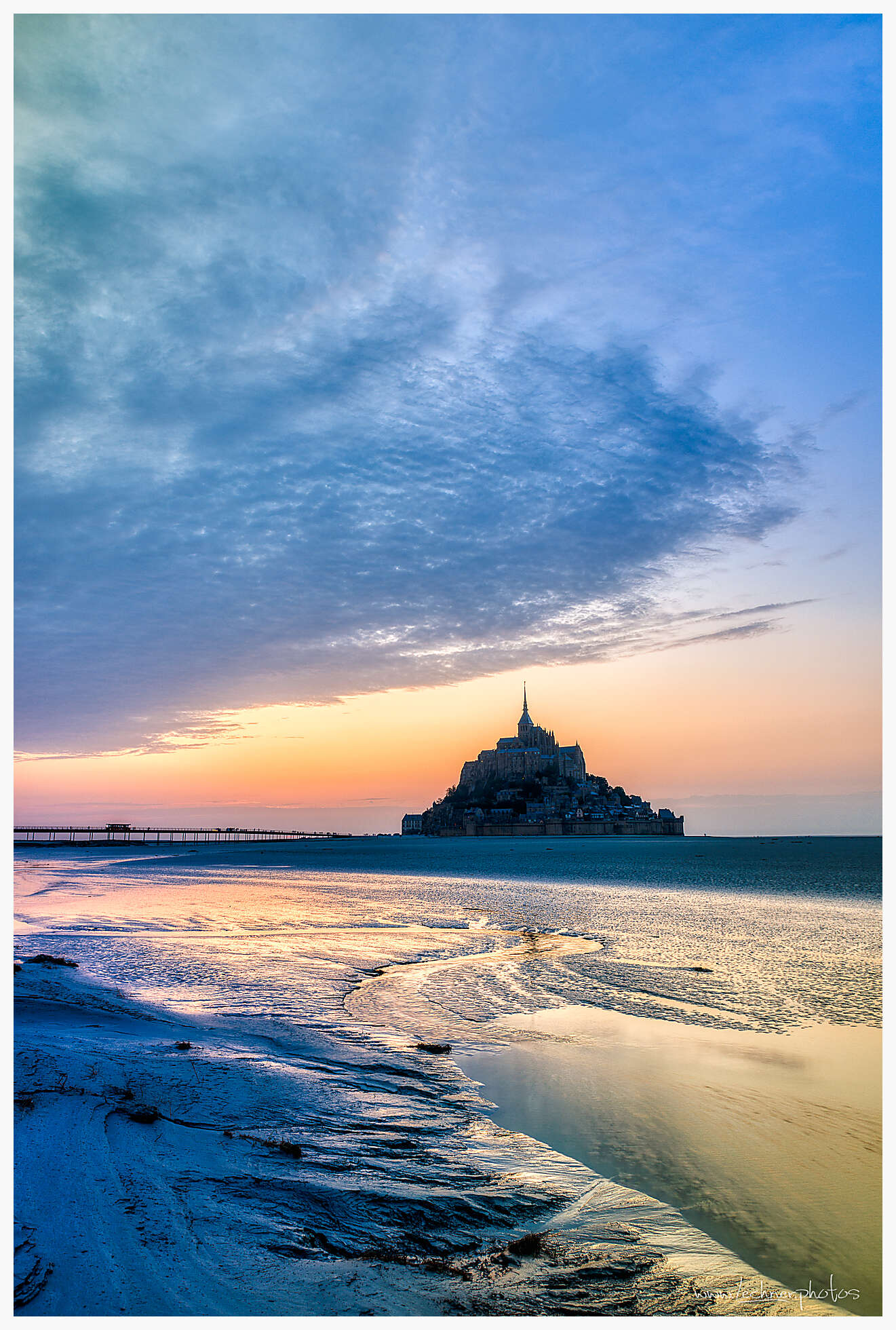 Sun setting over Mont Saint Michel