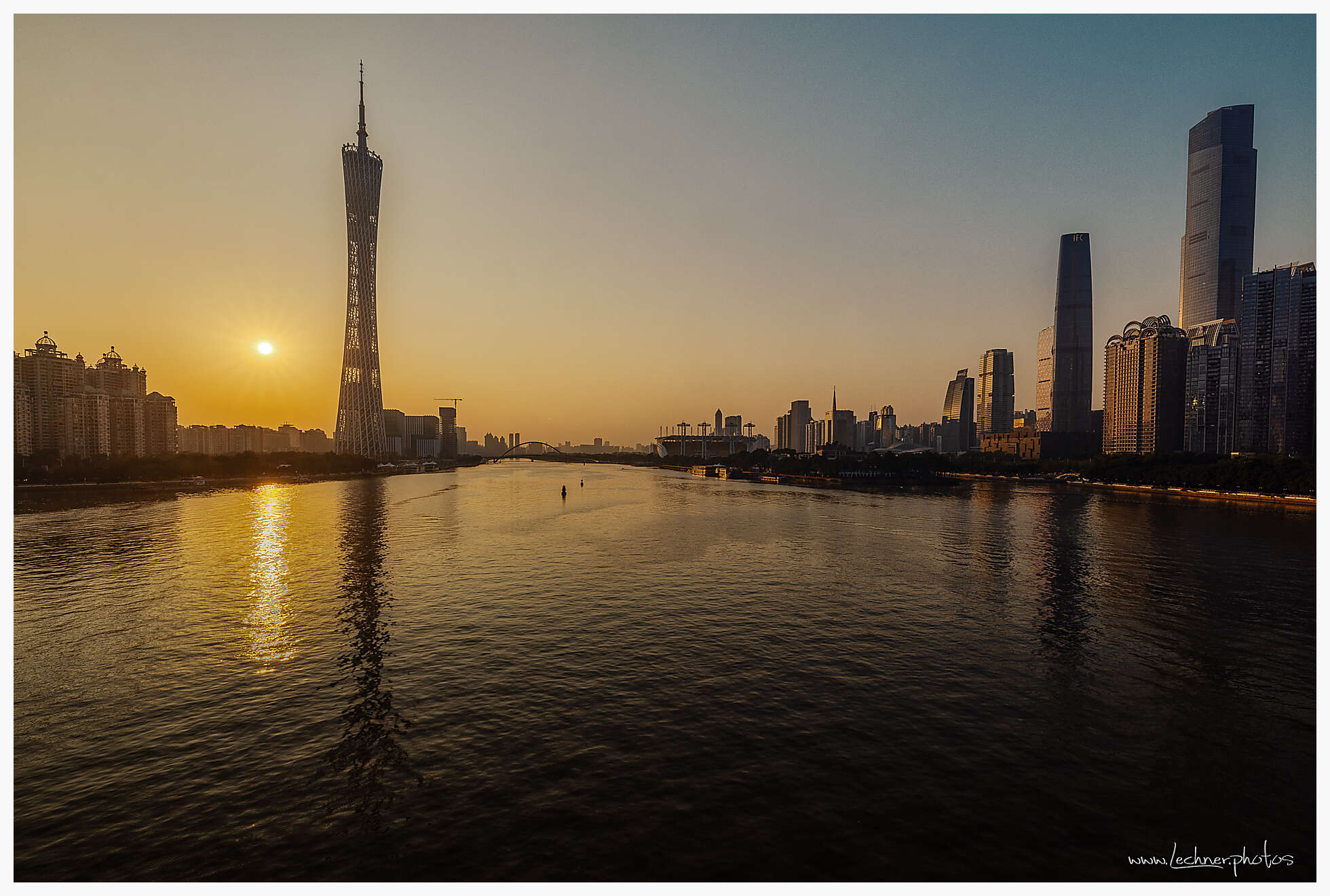 Sun setting over Canton Tower